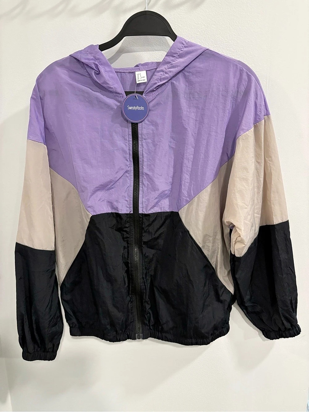 SweatyRocks Women'Small Zip Up Color Block Lightweight Windbreaker Jacket Small